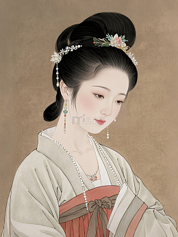 古代人物李清照半身像工笔画插画