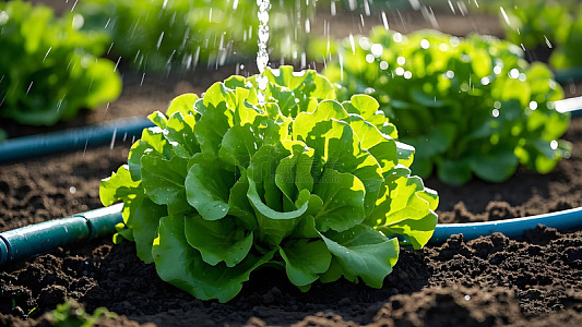 正在灌溉的嫩绿生菜