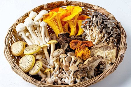 一盘各类的蘑菇