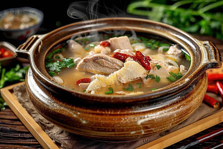 一锅清汤炖鸡肉