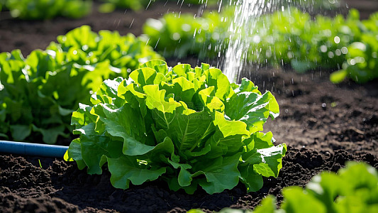 正在灌溉的绿色蔬菜