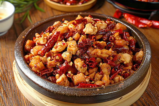 一盘辣子鸡美食