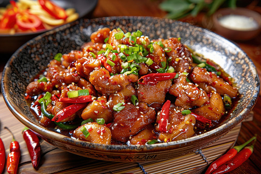 一碗辣椒炒鸡肉块