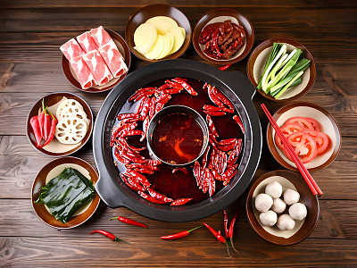 丰富的麻辣火锅食材摄影图