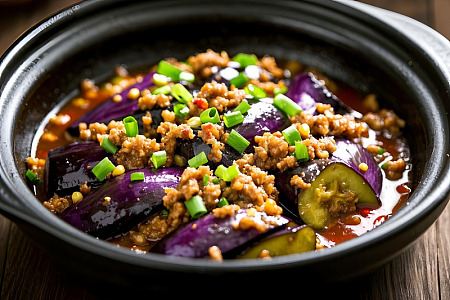 肉沫茄子煲美食摄影