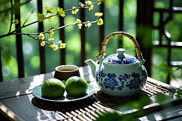 户外的青团茶席清明节摄影图