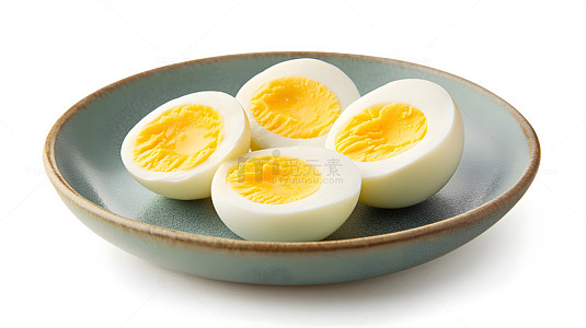 煮熟的鸡蛋切片摆放在青色盘子上