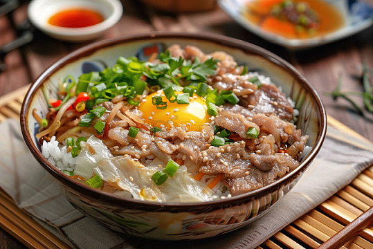 煎蛋肉片盖浇饭