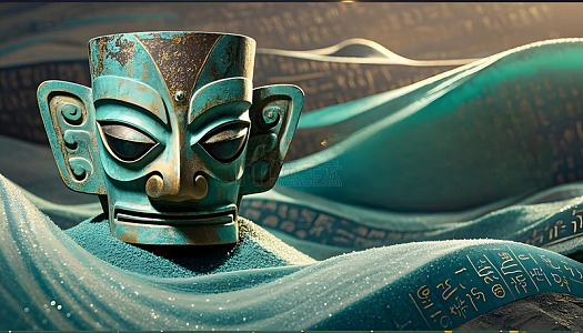 青铜三星堆面具艺术场景摄影