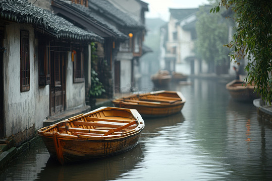 停留在河道上的小船