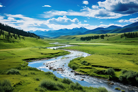 草原上一条蜿蜒的河流