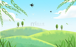 春季手绘春日柳叶清明春分背景