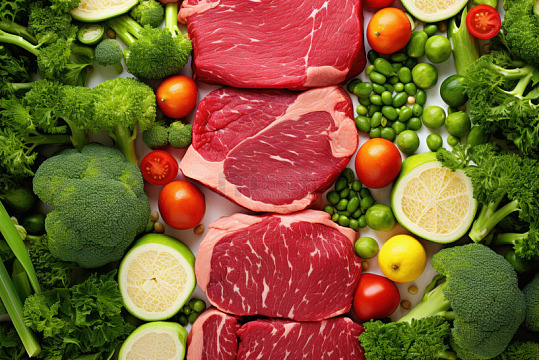 一堆蔬菜和生肉