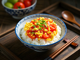 番茄鸡蛋盖饭摄影图