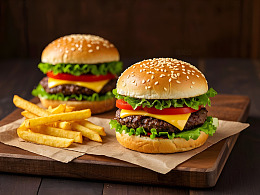 美式汉堡与薯条美食摄影