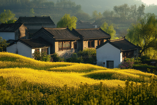 乡村油菜花田自然美景