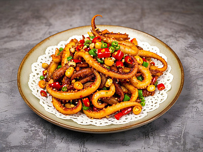 香辣鱿鱼须美食摄影