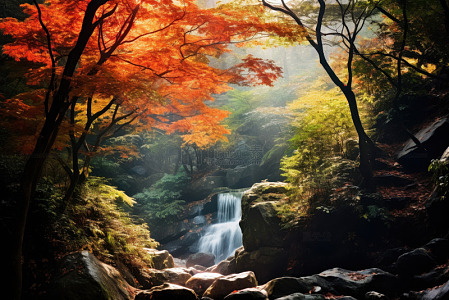 秋季山林流水小瀑布