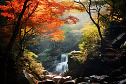 秋季山林流水小瀑布