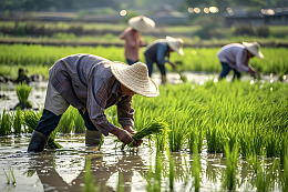 田间劳动农民插秧摄影