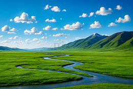 草原夏日清晨的宁静与辽阔风景摄影