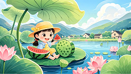 立夏节气手绘卡通背景