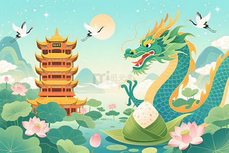 龙腾端午国潮插画