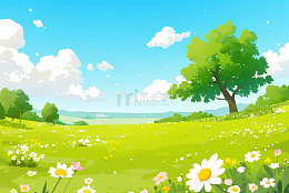夏季绿草地大树背景
