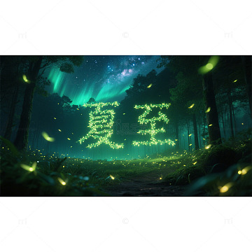 夏至森林萤火浪漫夜背景