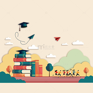 毕业季展板 博士帽 书本 学生