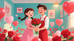 拿着鲜花的情侣