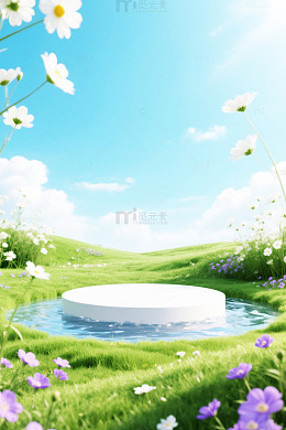 电商背景小清新场景c4d展台植物