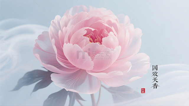 工笔深粉和浅粉相融合的二乔洋牡丹花