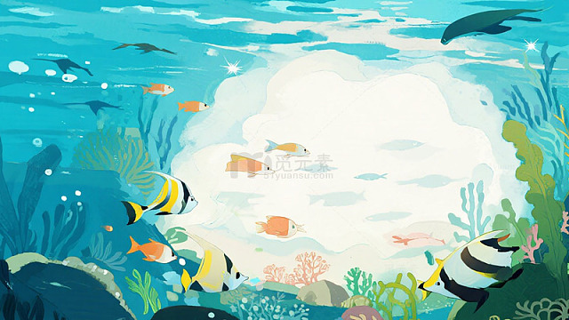 海洋生物海底插画背景