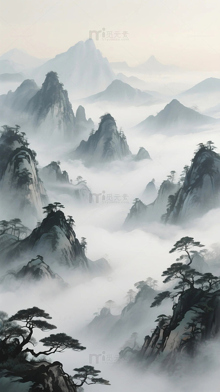 古风水墨远山中国风复古背景