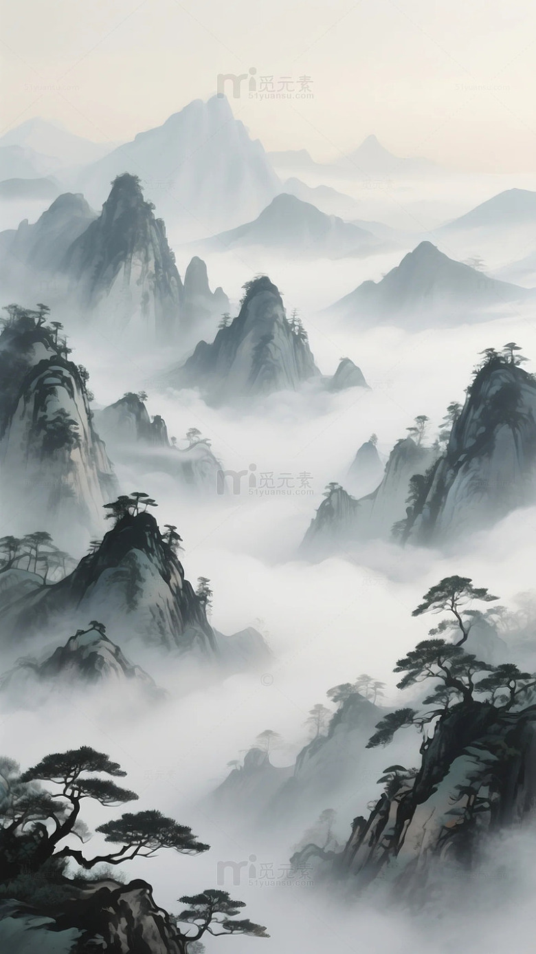 古风水墨远山中国风复古背景