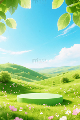 绿色植物小清新展台草坪背景