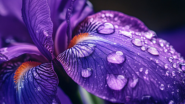 紫鸢尾雨滴水珠折射