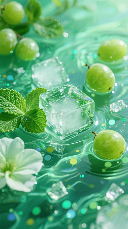 玻璃糖纸颗粒浅绿色水果油画背景