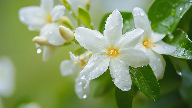 茉莉花在细雨里特写2