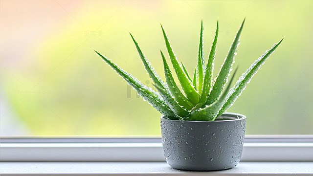 芦荟盆栽水滴窗台光