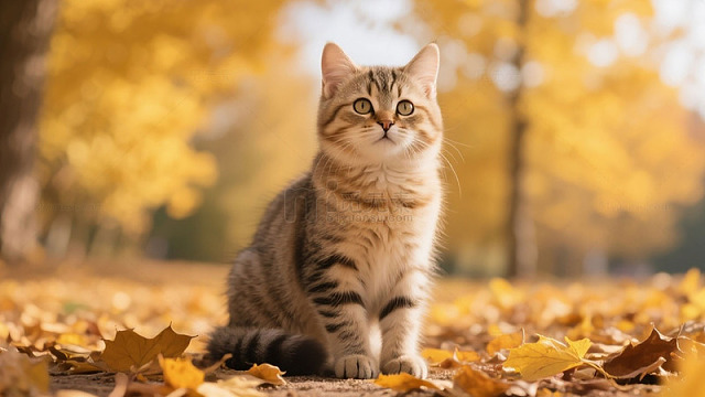 秋天动物小猫摄影图