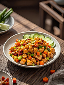 宫保鸡丁配黄瓜片中式美食