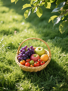 篮子里的水果在草地上