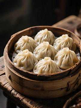 竹蒸笼中的杭州小笼包