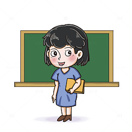 一个女老师站在教室黑板前 扁平风格