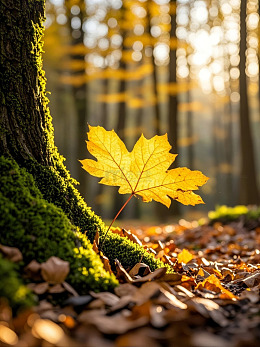 秋日森林，落叶与阳光交织的美景