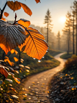 秋日林间落叶与树干