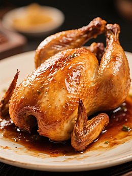 烤鸡色泽金黄，香气四溢