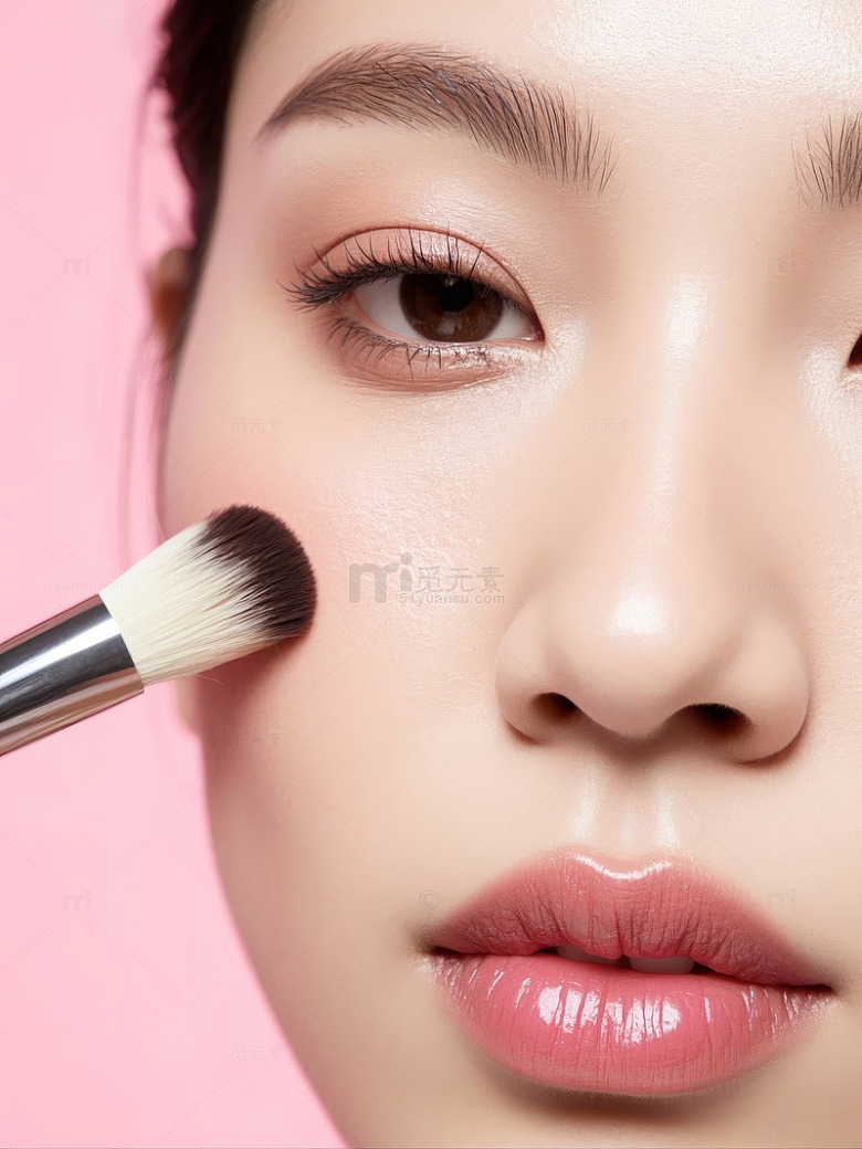 女性使用化妆刷化妆特写